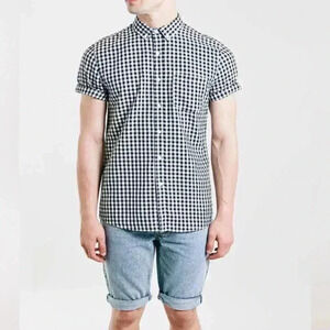 Topman Blackwhite Gingham Short Sleeve Casual Checkered Button down Shirt Size S